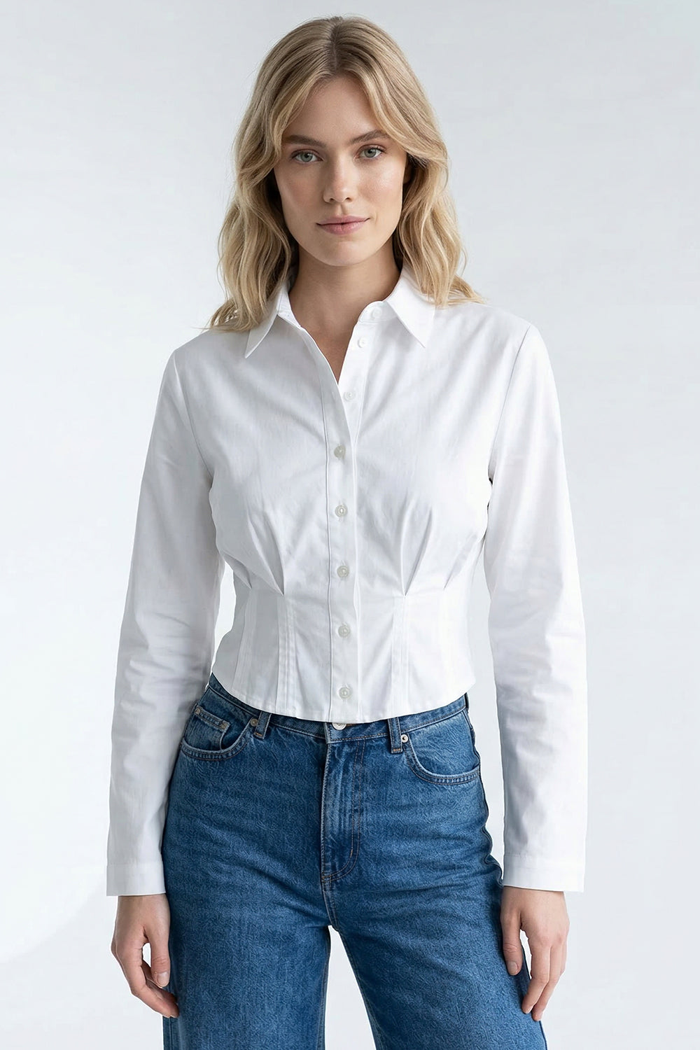 Long Sleeve Crop Shirt - WHITE