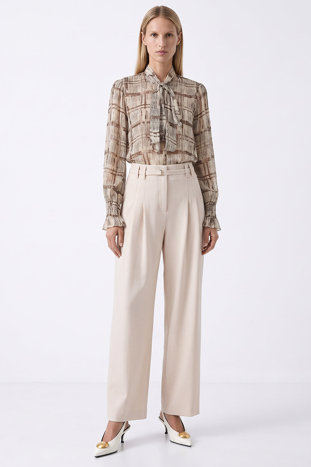 Foulard Detail Lined Shirred Blouse - MULTICOLOR