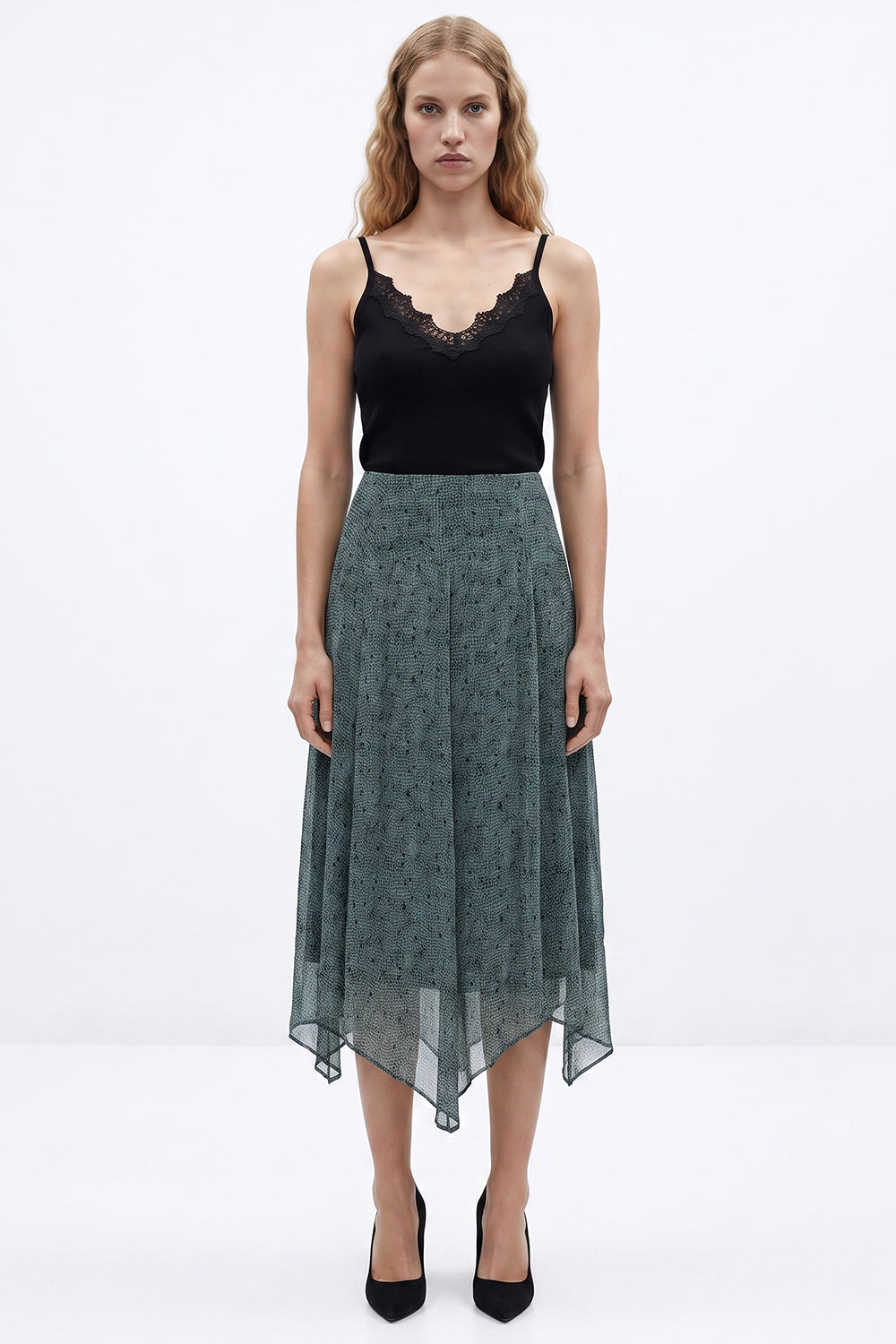 Asymmetric Midi Skirt with Hidden Zipper - MULTICOLOR