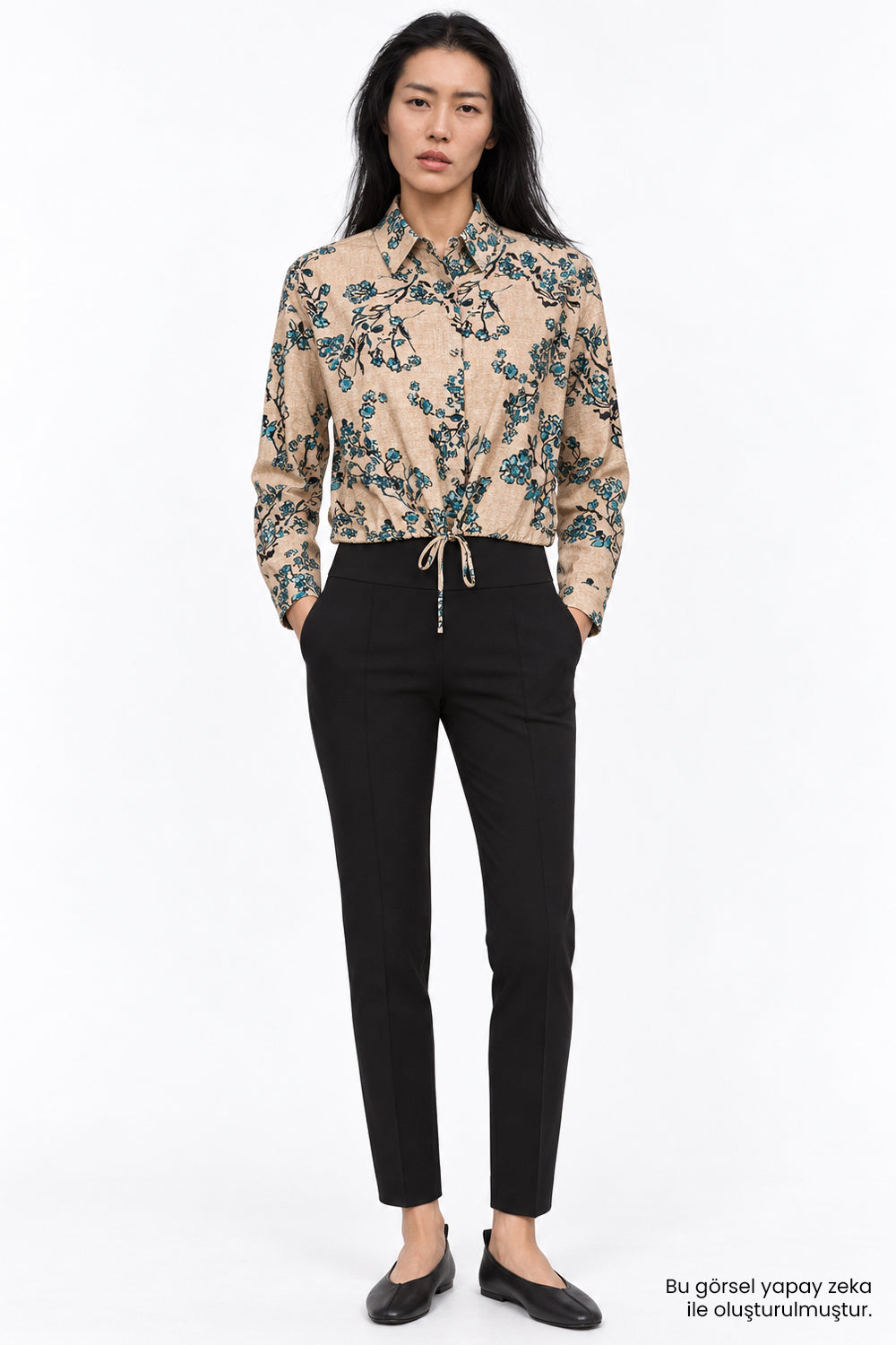 Collared Shirt with Elastic Hem - MULTICOLOR
