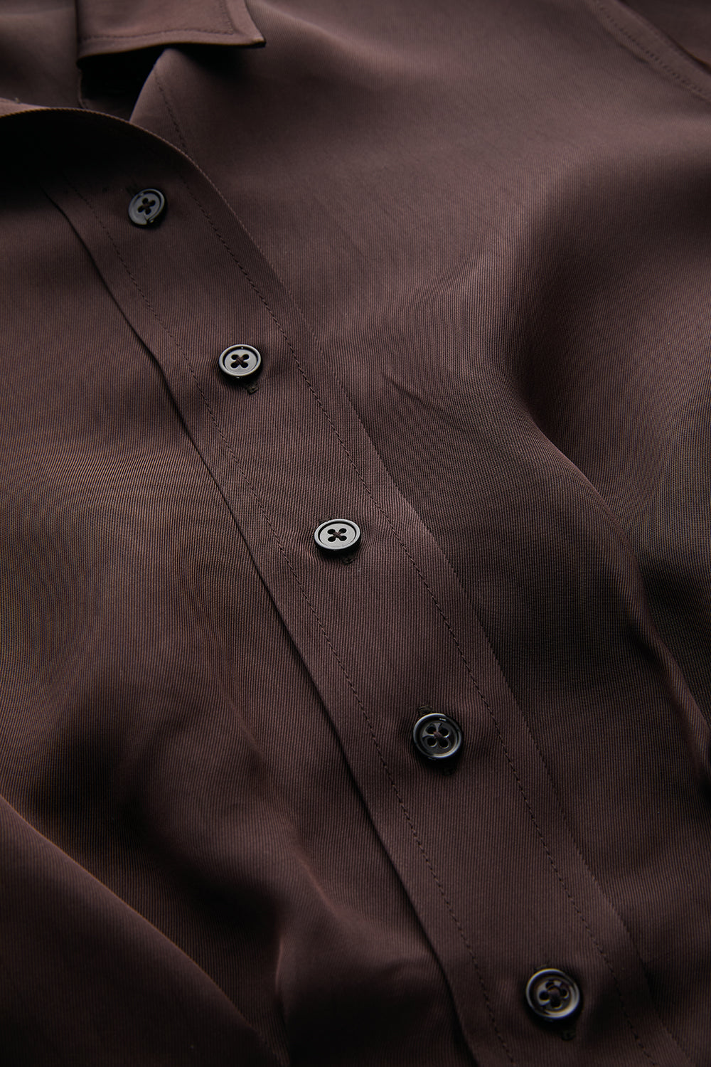 Satin Long Sleeve Shirt with Pleated Waist - BROWN