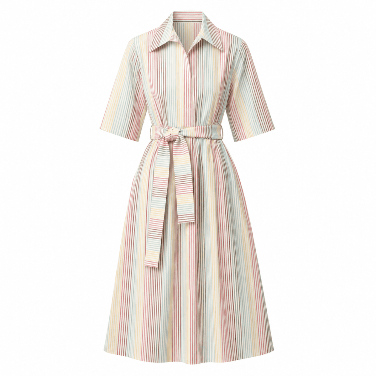 Keitha Belted Striped Midi Dress - Multi Color