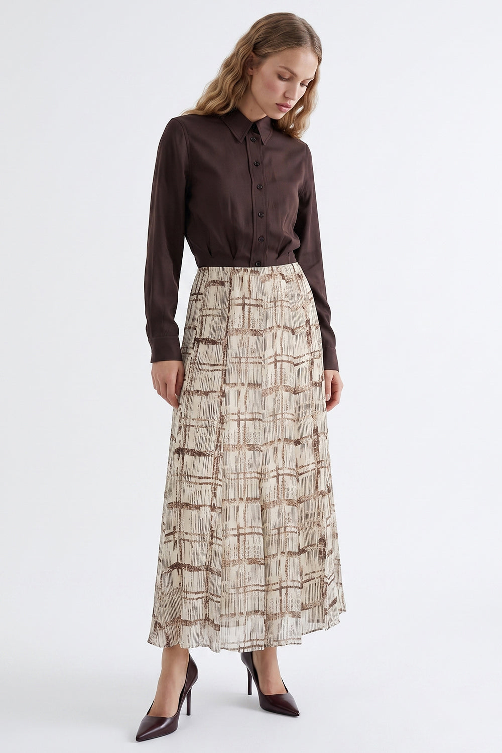 High Waisted Lined Flared Skirt with Zipper - MULTICOLOR