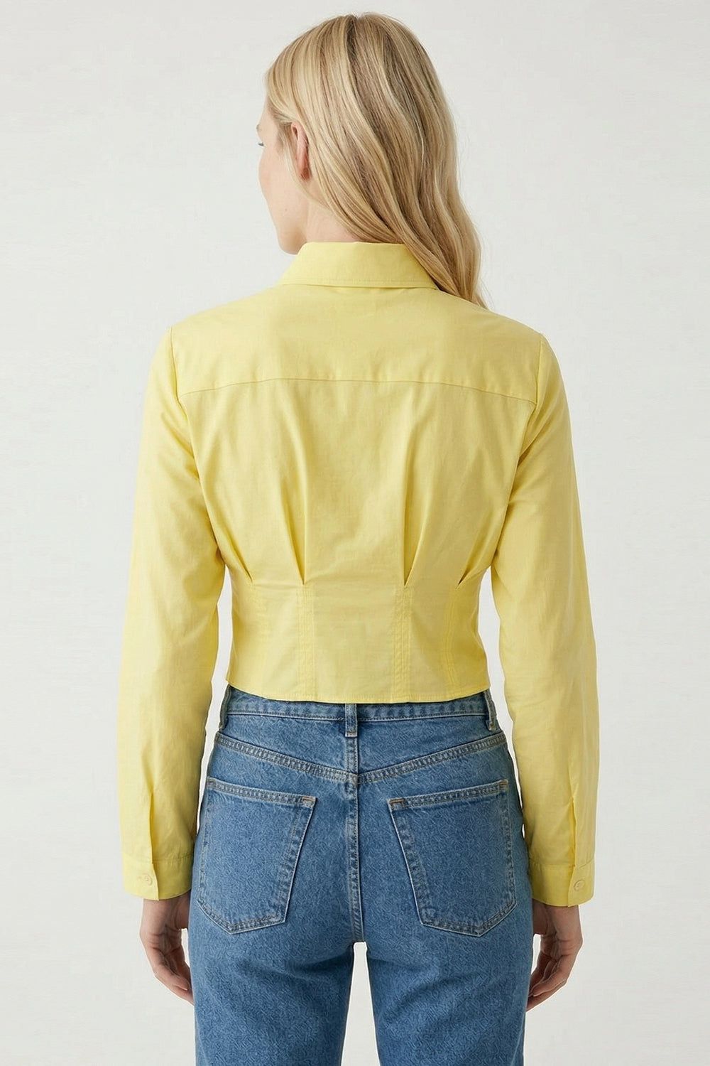 Felicia Long Sleeve Crop Shirt - YELLOW