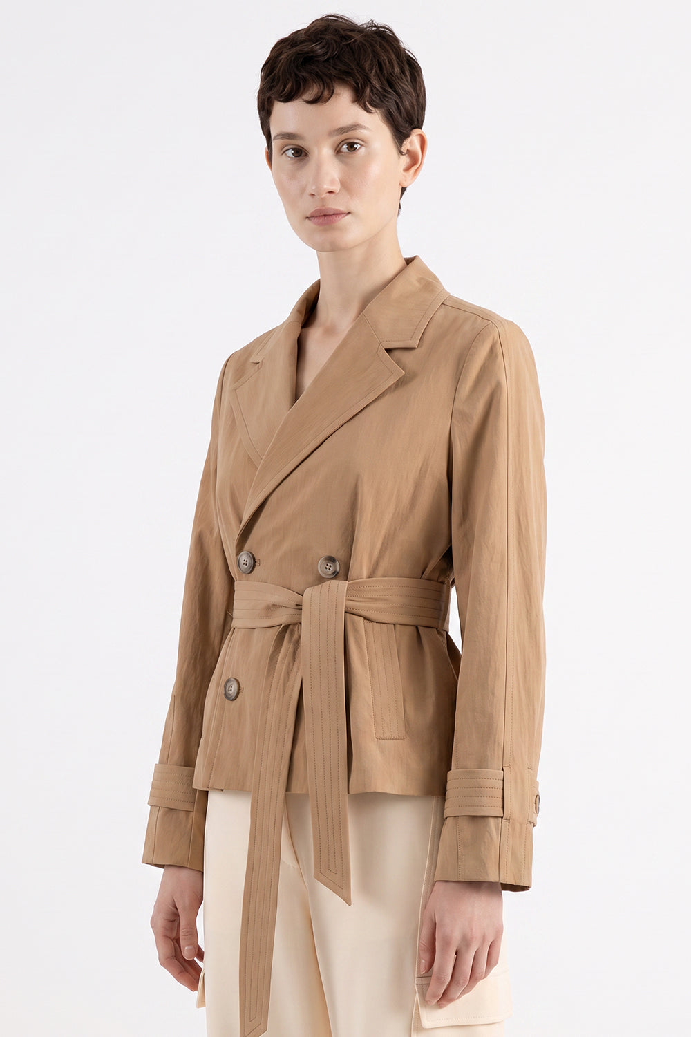 Lined Wrap Trench Coat with Belted Waist - CAMEL