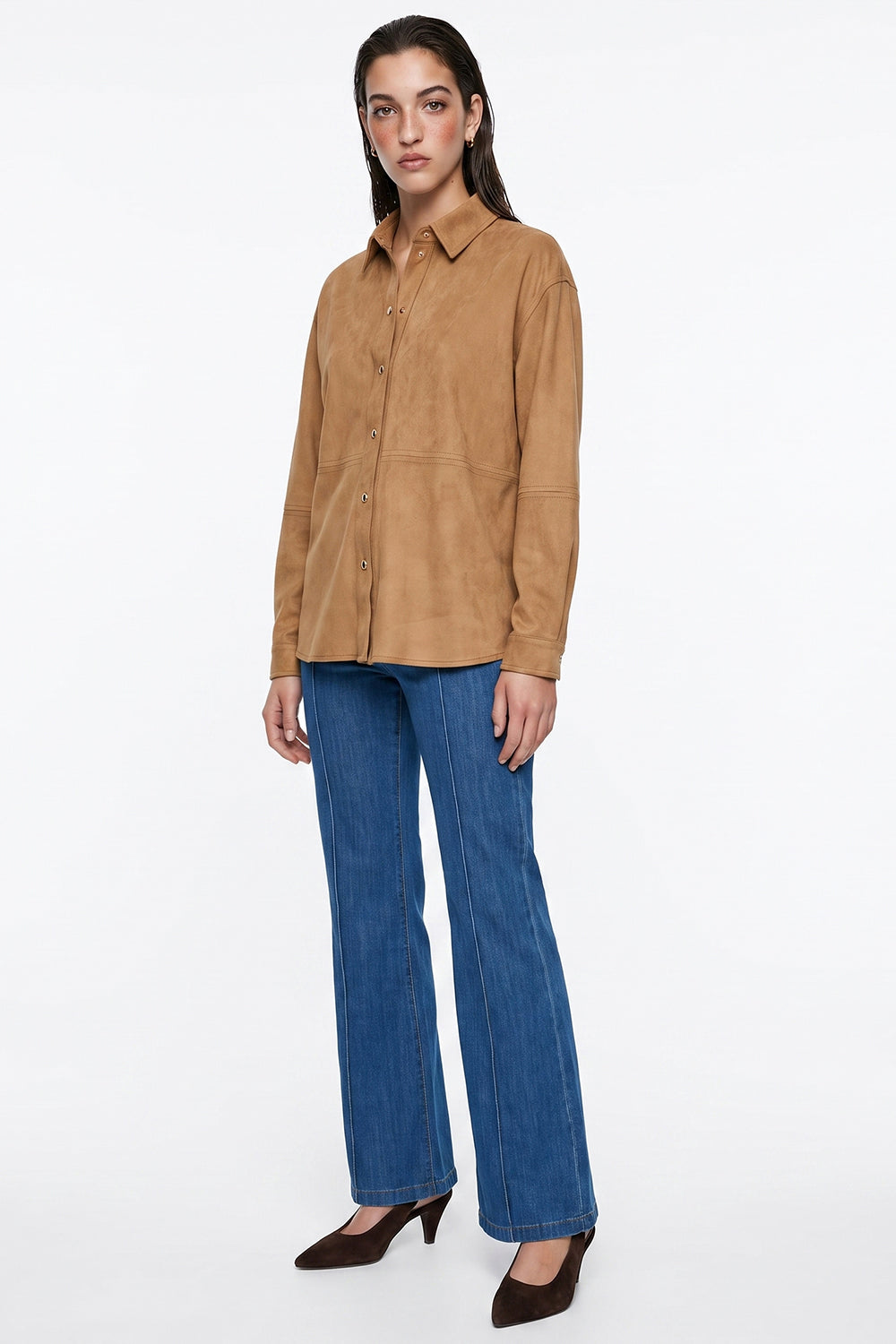 Long Sleeve Snap Button Shirt - CAMEL