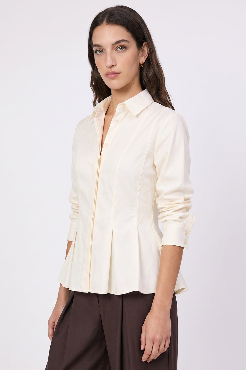 Fitted Pleated Long Sleeve Shirt - ECRU