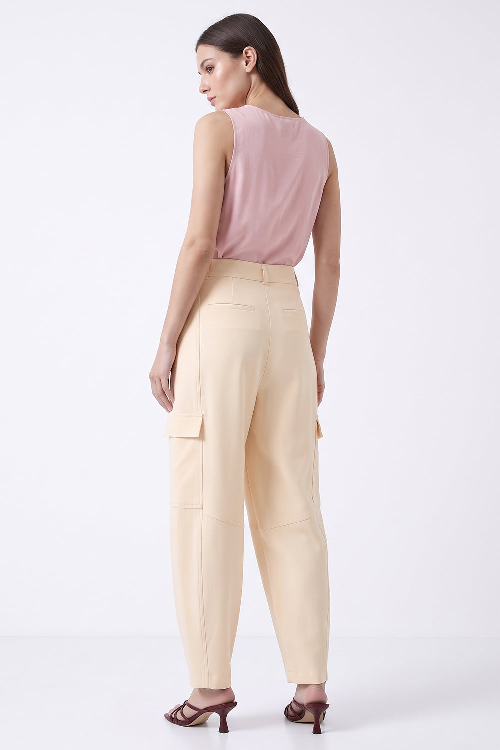 High-Waisted Cargo Pocket Balloon Trousers - CREAM