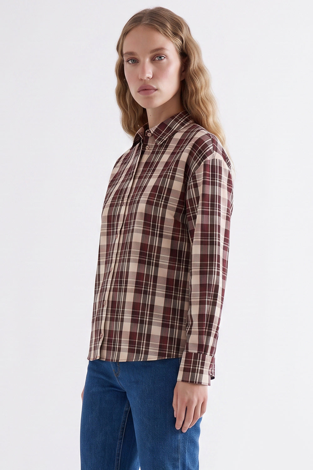 Long Sleeve Snap Button Shirt with Back Pleats - MULTICOLOR