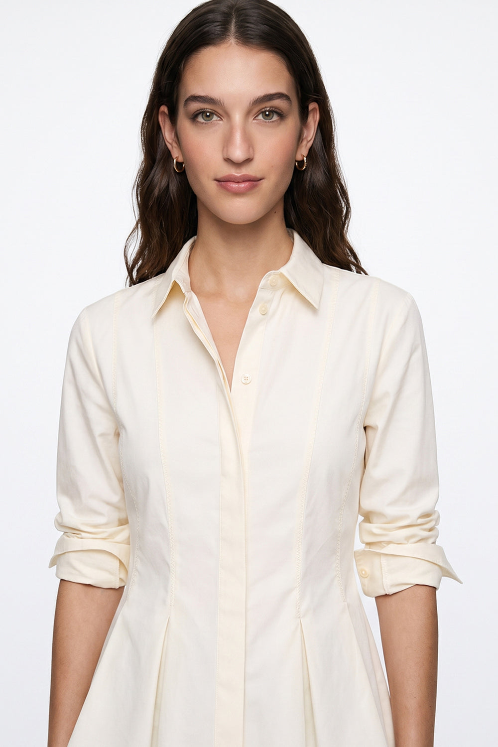 Fitted Pleated Long Sleeve Shirt - ECRU