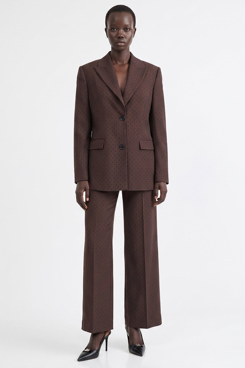 High Waisted Embellished Wide-Leg Trousers - BROWN