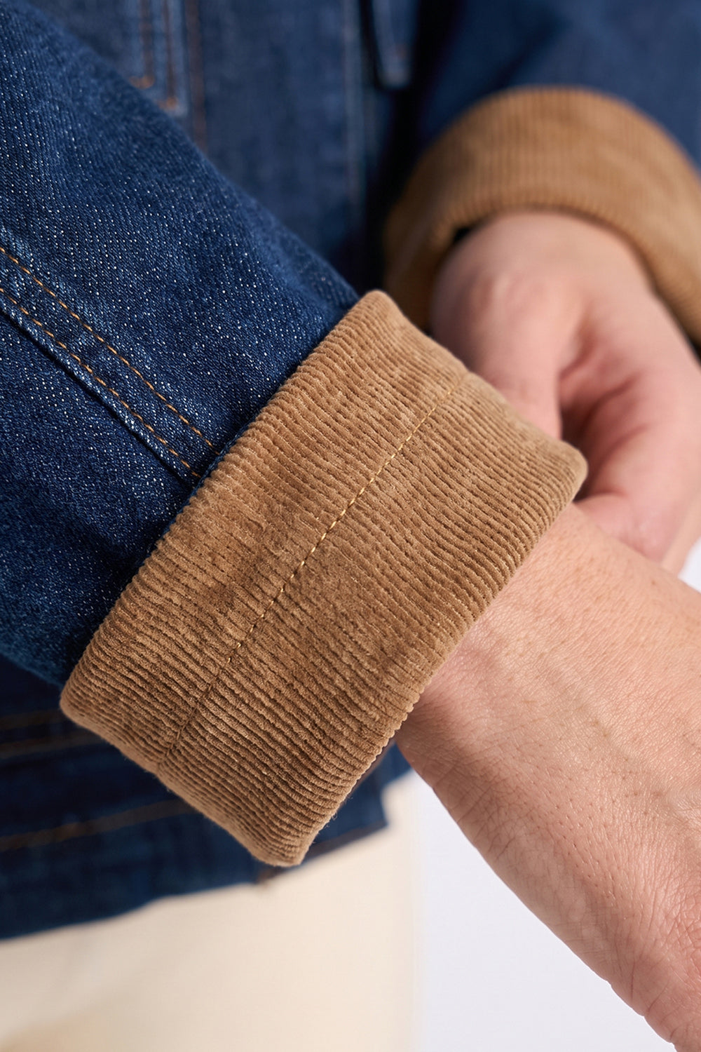 Lined Denim Jacket with Velvet Trim - INDIGO