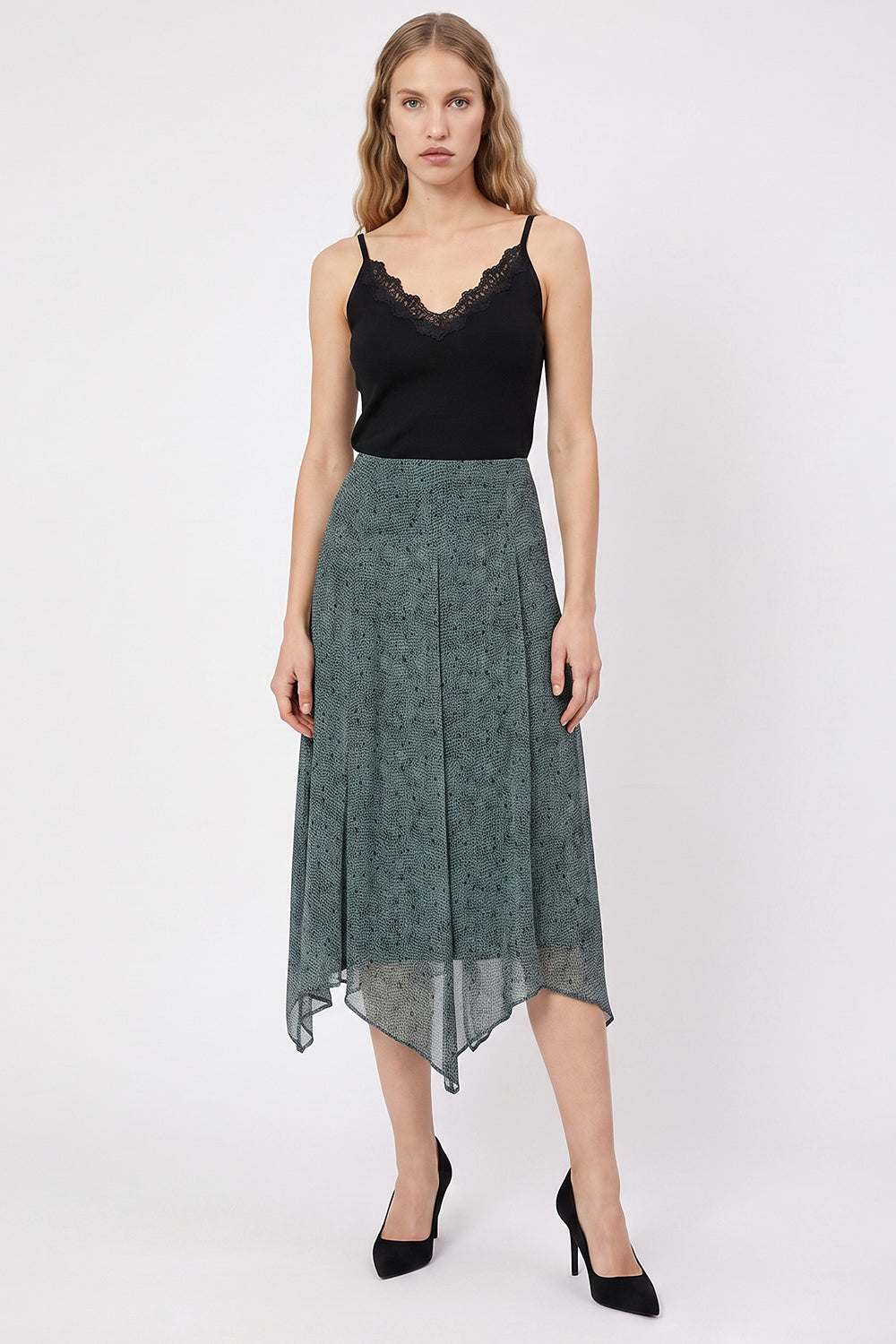 Asymmetric Midi Skirt with Hidden Zipper - MULTICOLOR