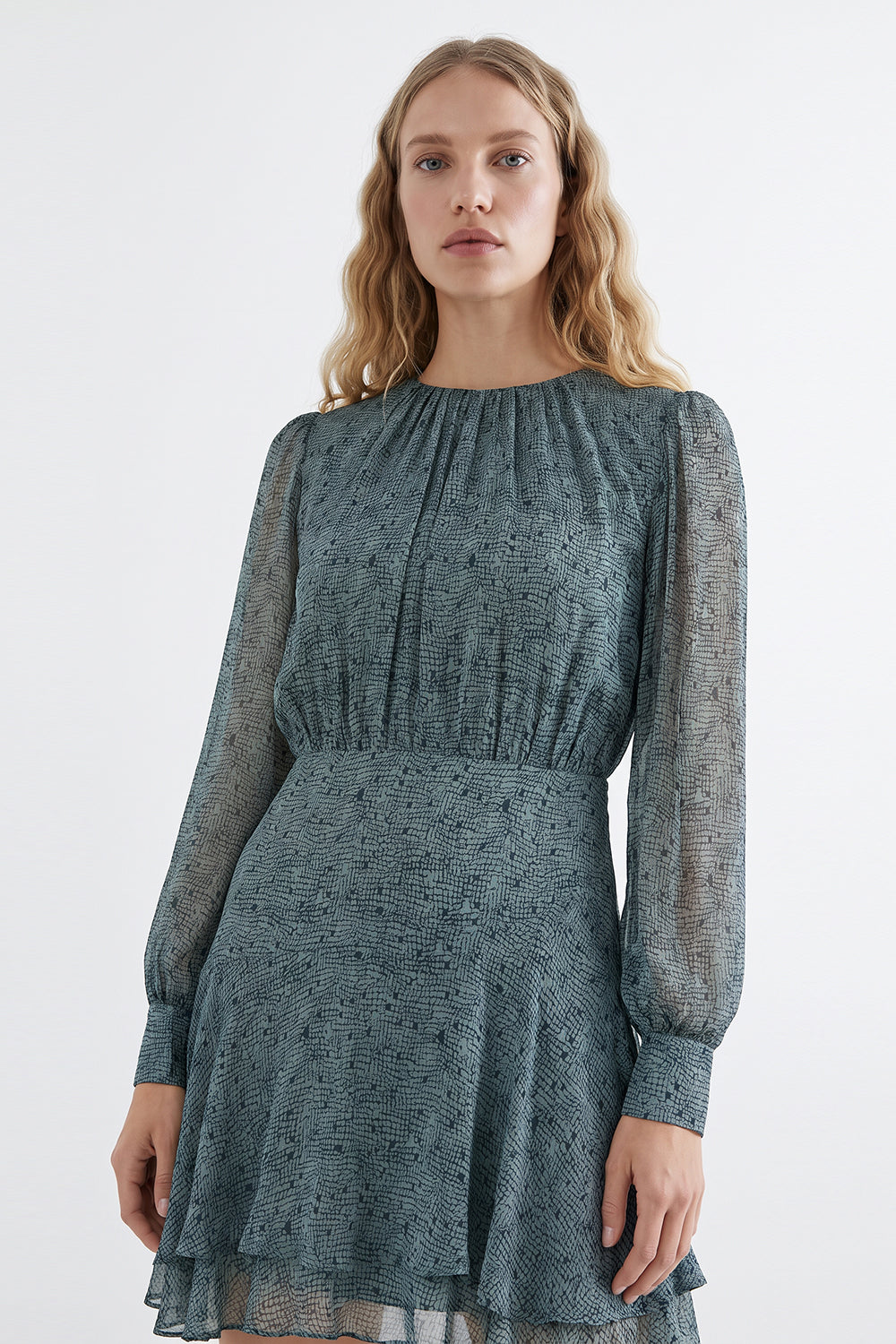 Round Neck Lined Flared Mini Dress - MULTICOLOR
