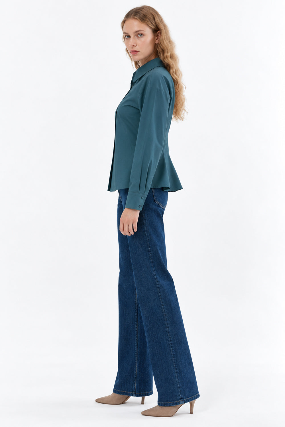 Long Sleeve Shirt with Back Pleats - DARK GREEN