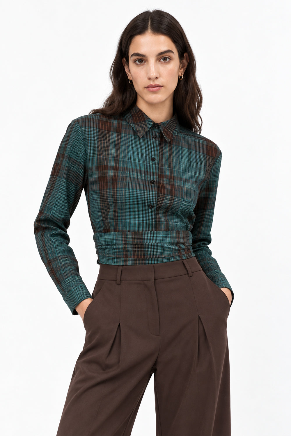 Shirred Side Zip Shirt - MULTICOLOR