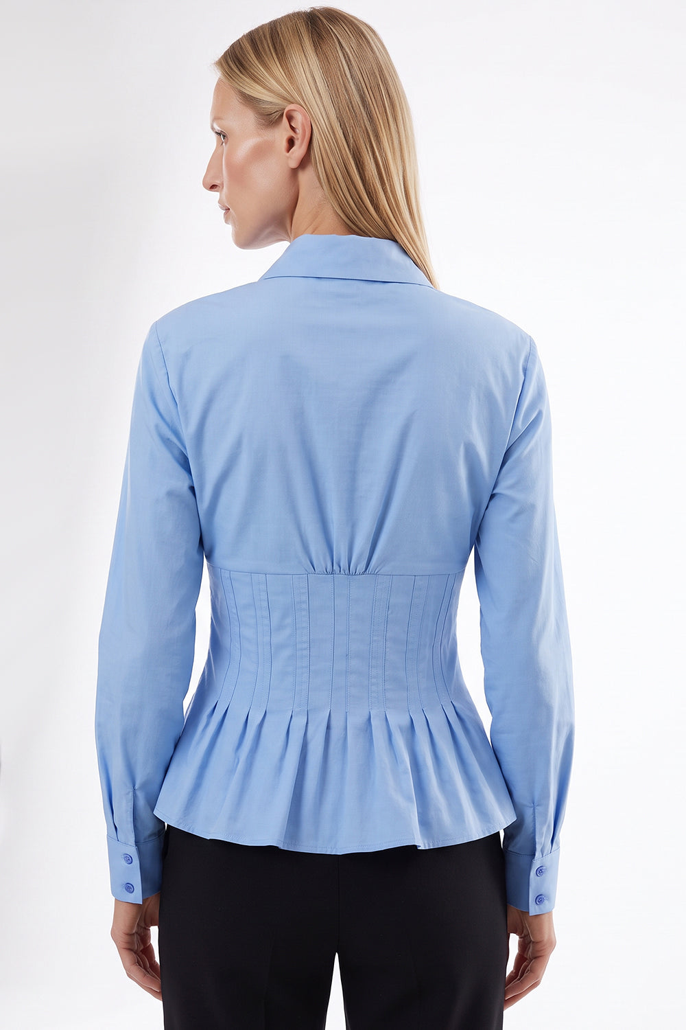 Fitted Long Sleeve Shirt with Cuffs - BLUE