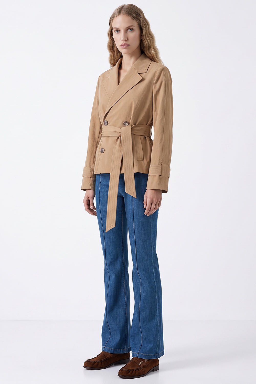 Lined Wrap Trench Coat with Belted Waist - CAMEL