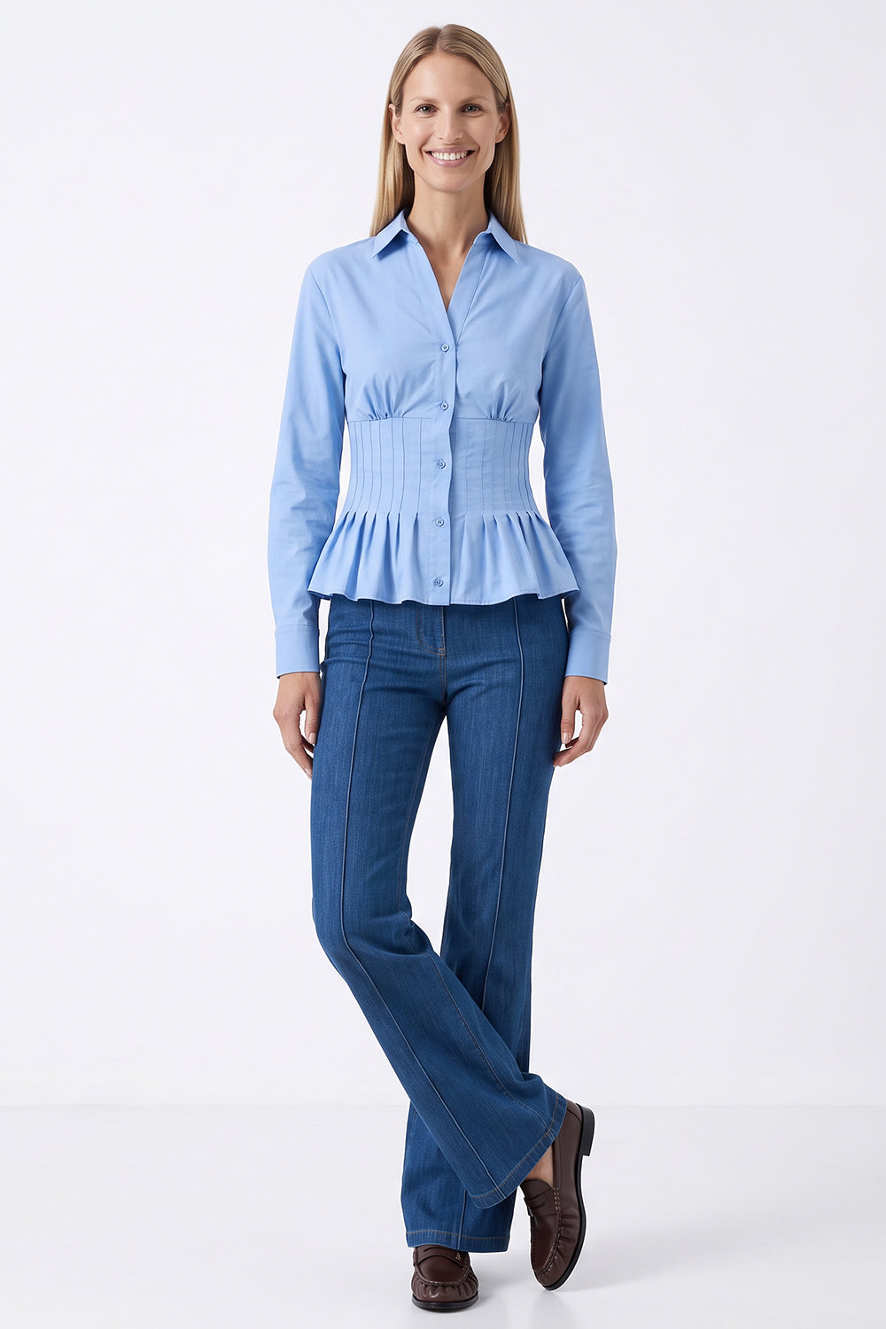 Fitted Long Sleeve Shirt with Cuffs - BLUE