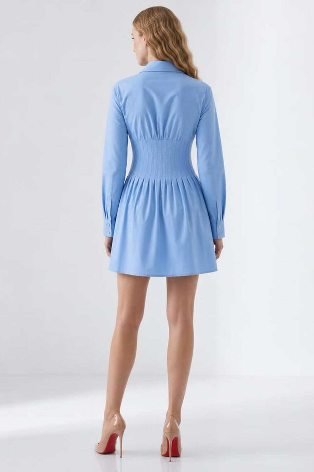 Fitted Mini Dress with Metal Buttons - BLUE