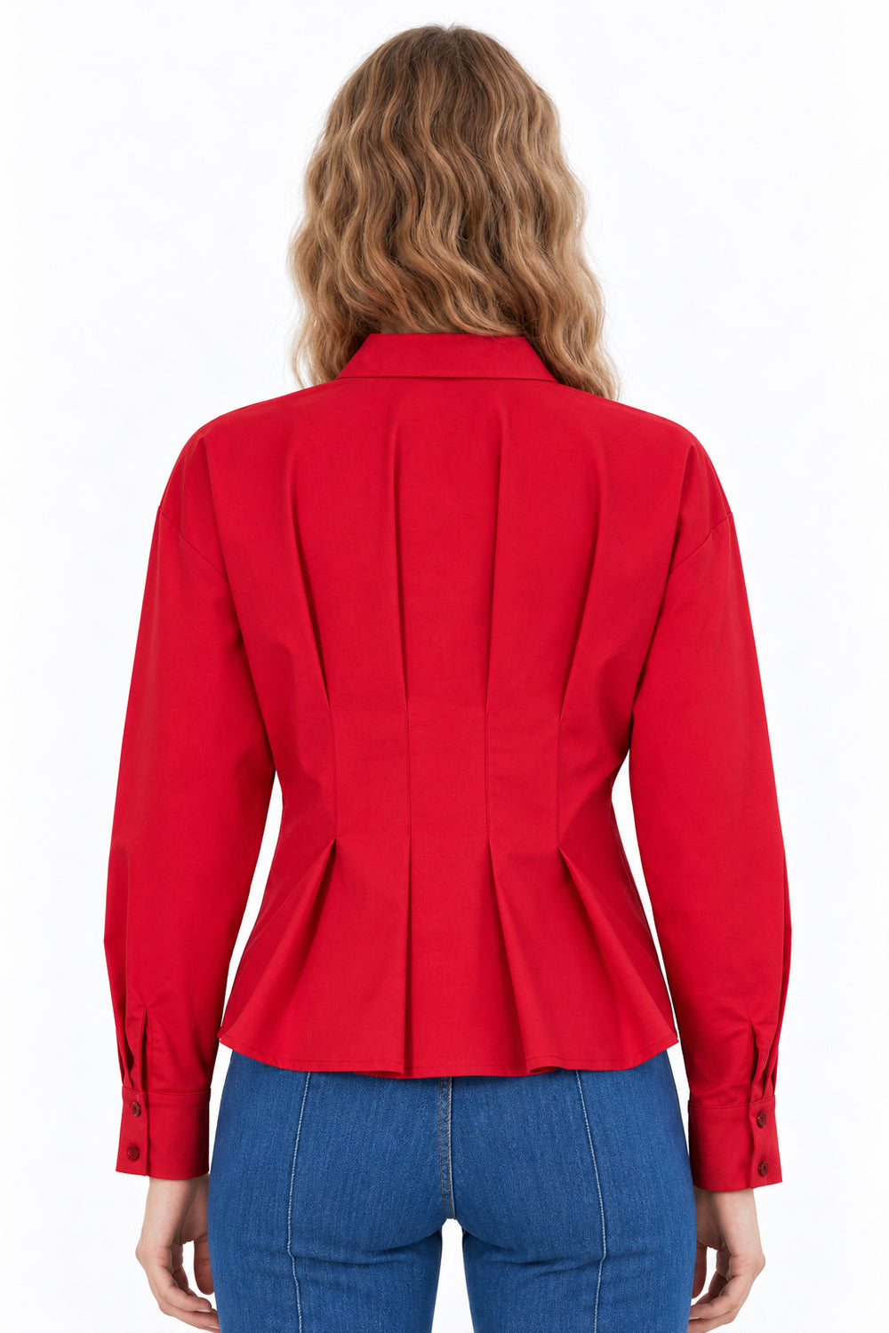 Long Sleeve Shirt with Back Pleats - RED