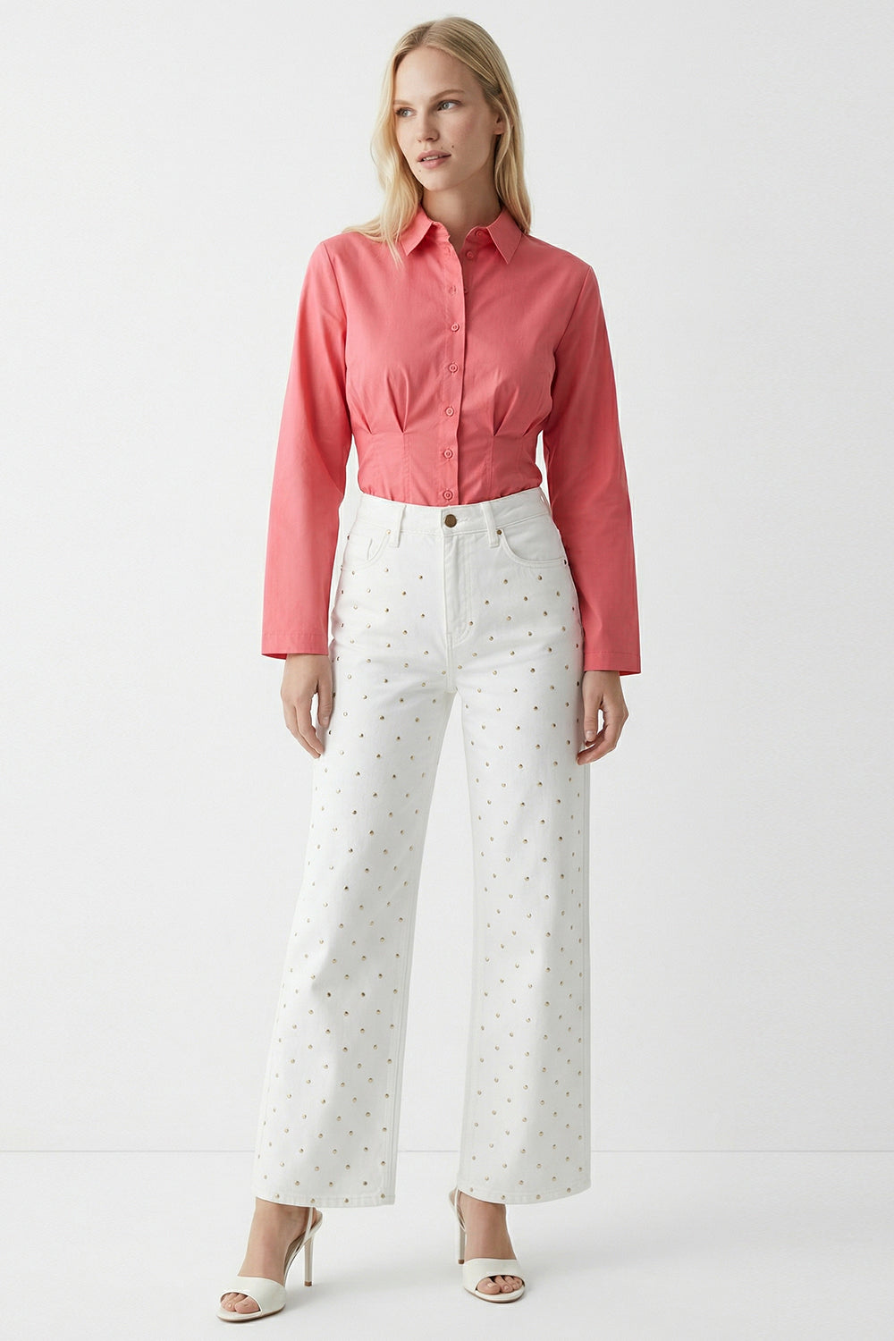 High Waisted Wide Leg Denim Jeans - WHITE