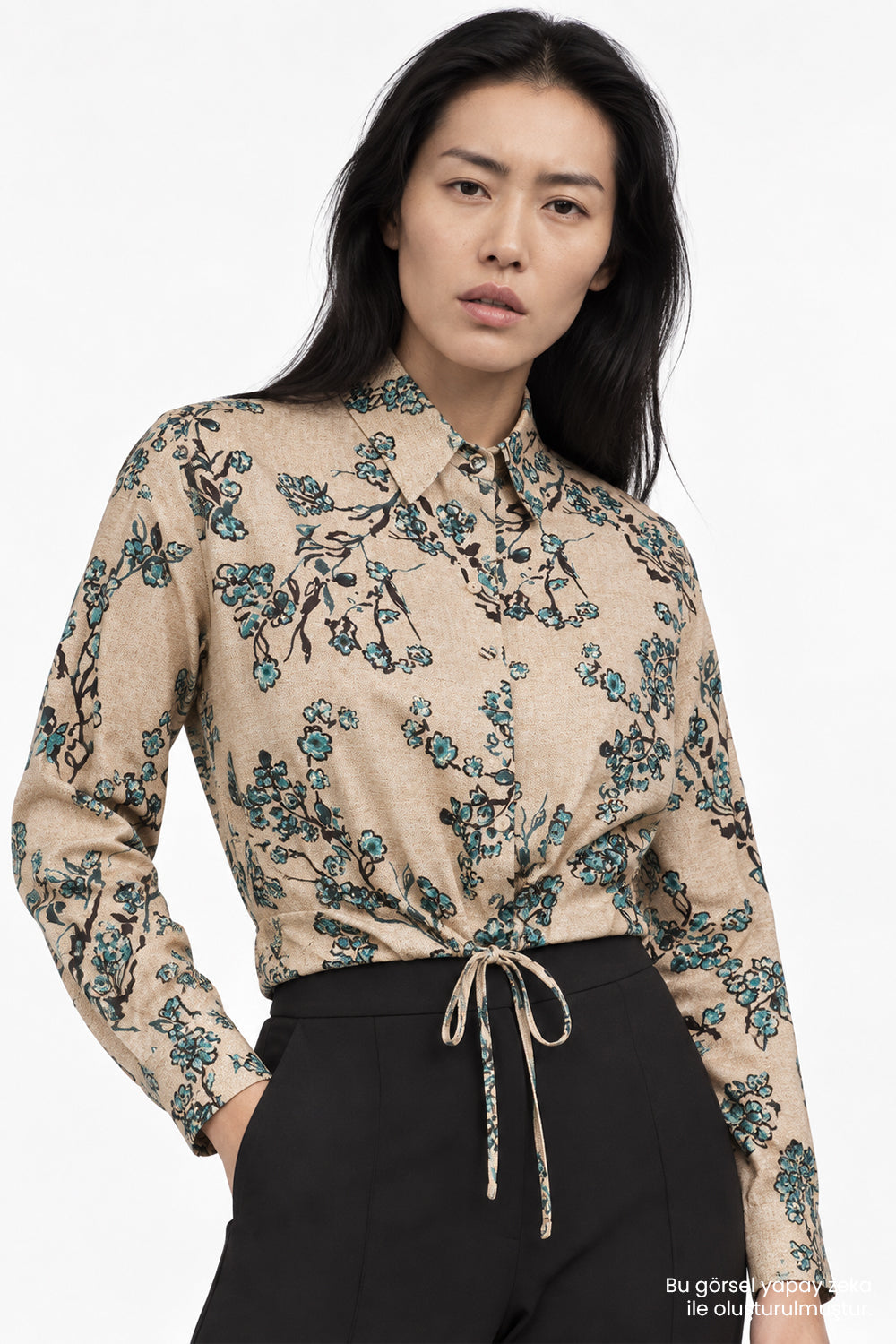Collared Shirt with Elastic Hem - MULTICOLOR