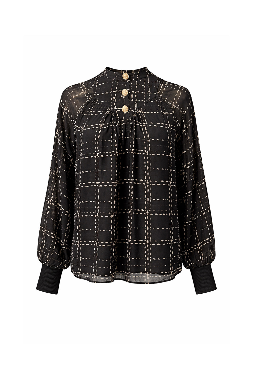 Plaid Lined Chiffon Blouse – BLACK