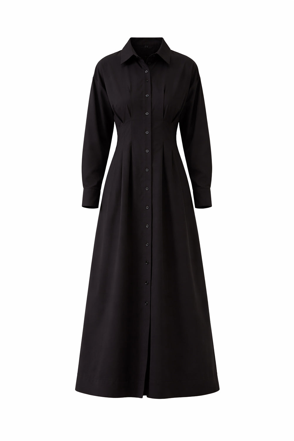 Fitted Waist Shirt Dress – BLACK