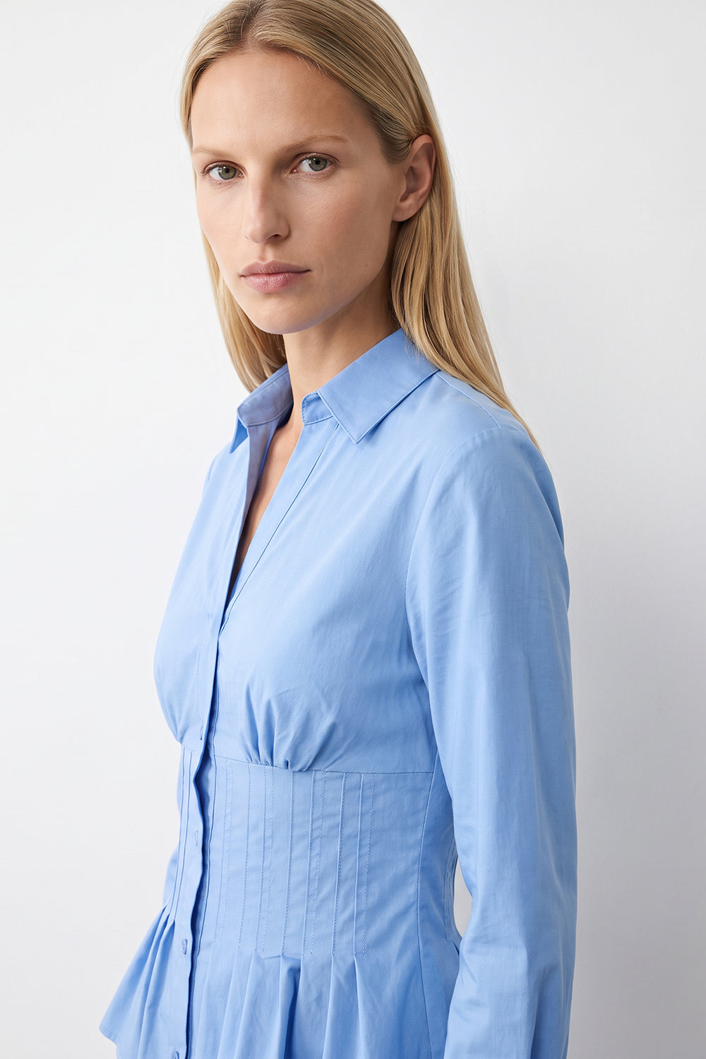 Fitted Long Sleeve Shirt with Cuffs - BLUE