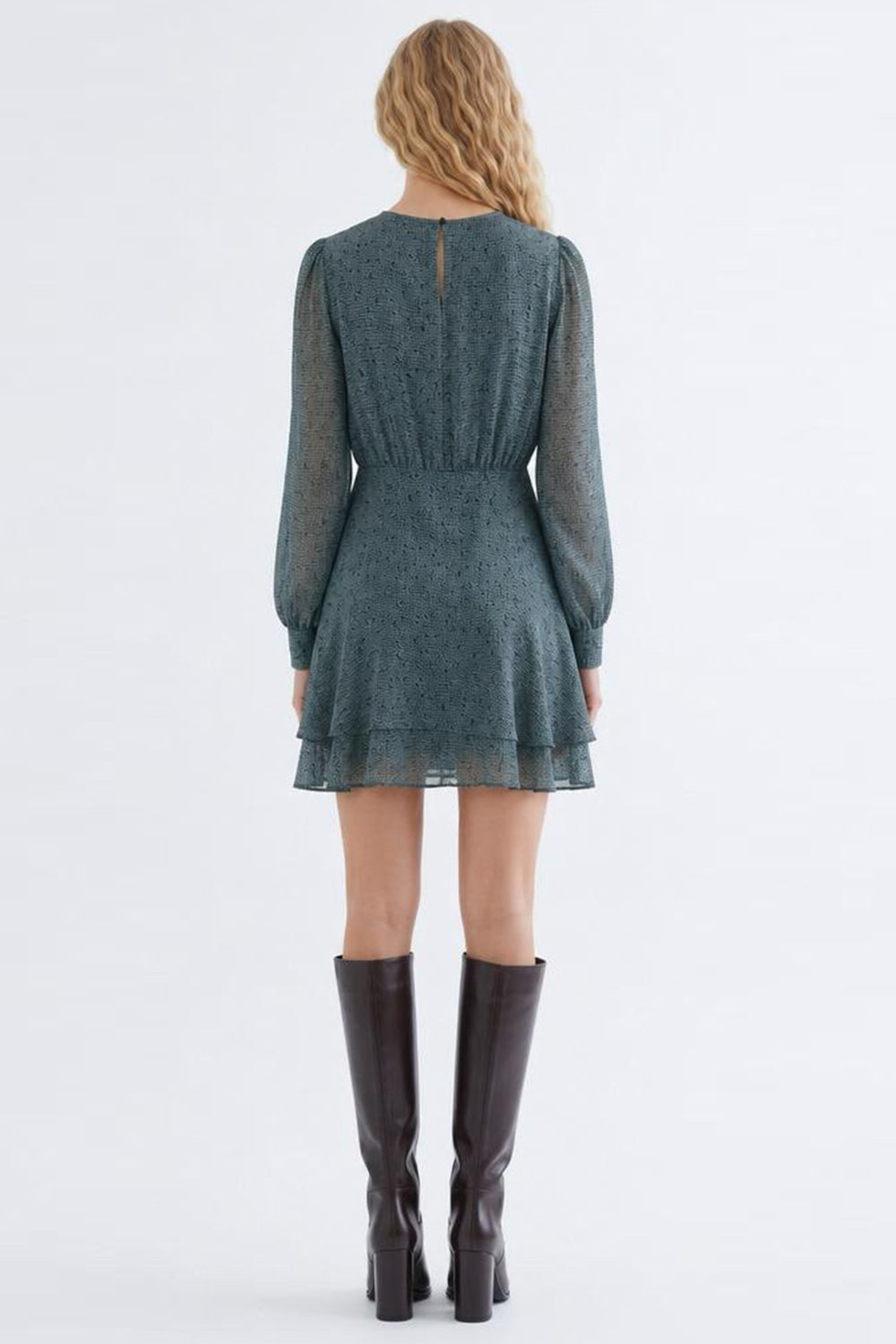Round Neck Lined Flared Mini Dress - MULTICOLOR