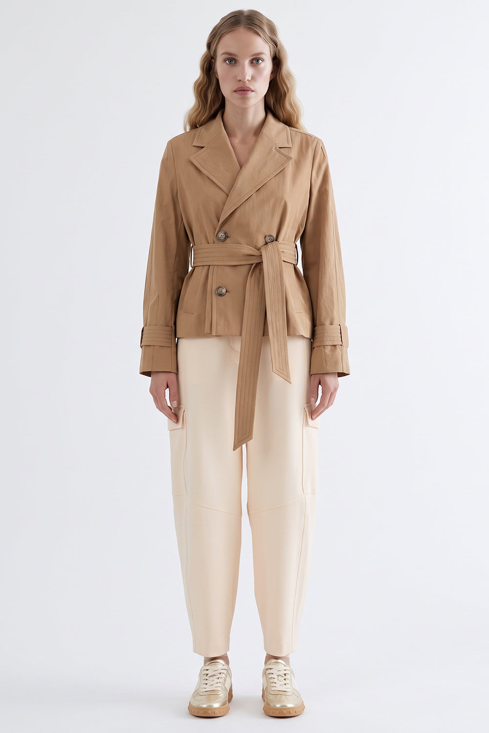 Lined Wrap Trench Coat with Belted Waist - CAMEL