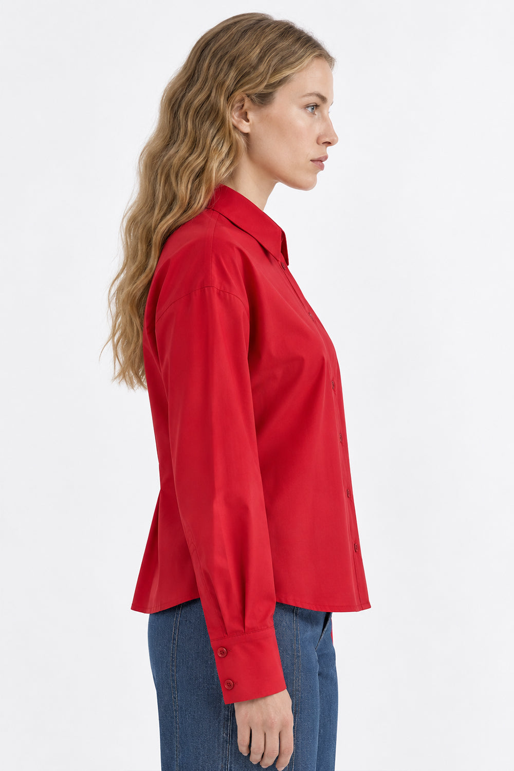 Long Sleeve Shirt with Back Pleats - RED