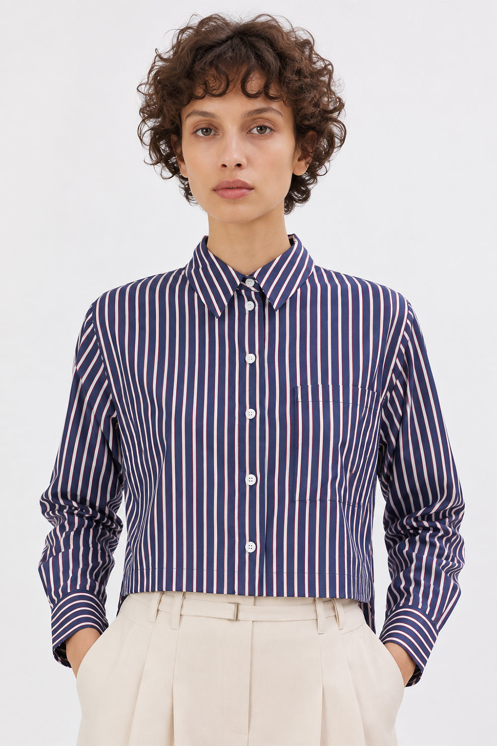 Long Sleeve Button-Front Shirt - MULTICOLOR