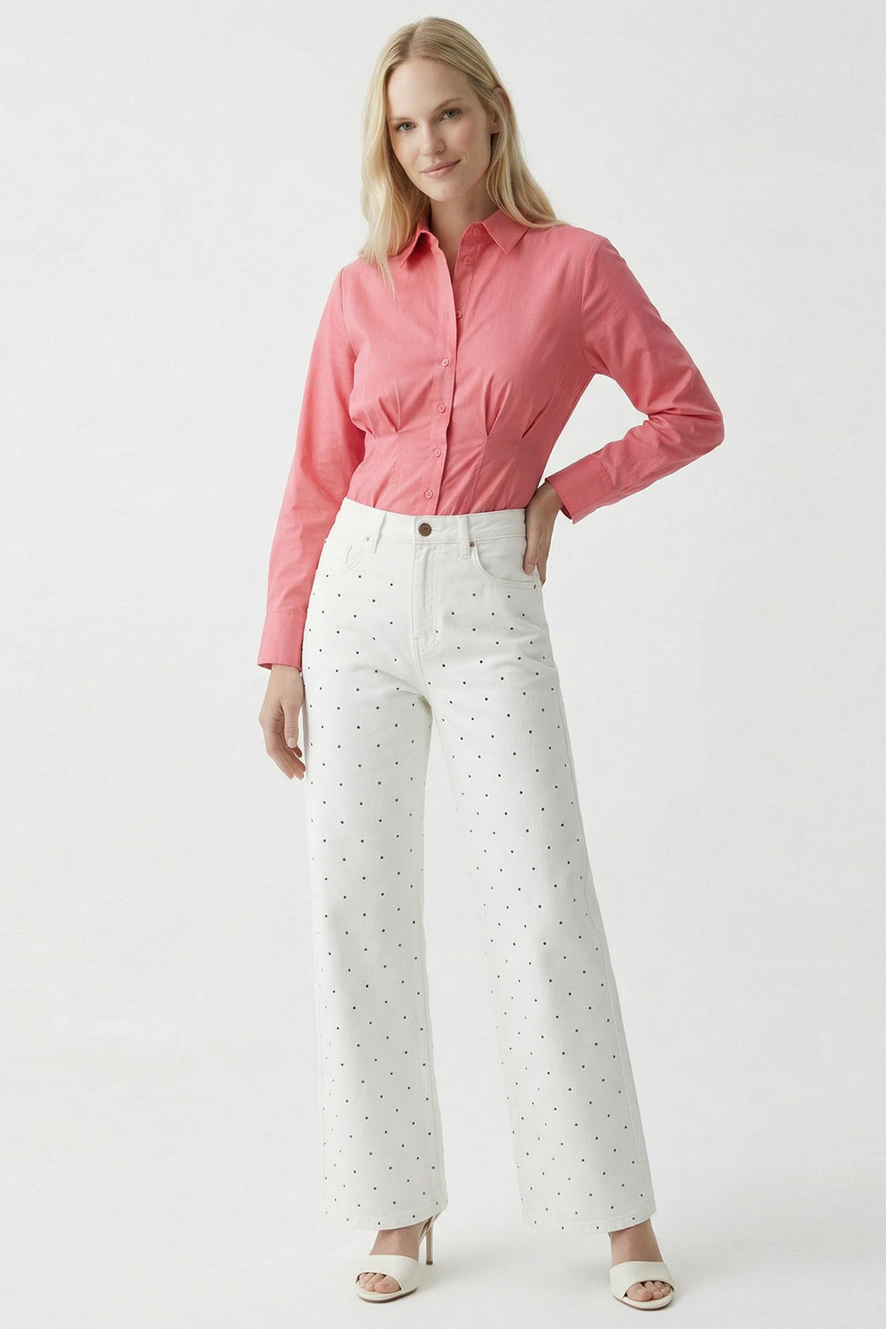 High Waisted Wide Leg Denim Jeans - WHITE