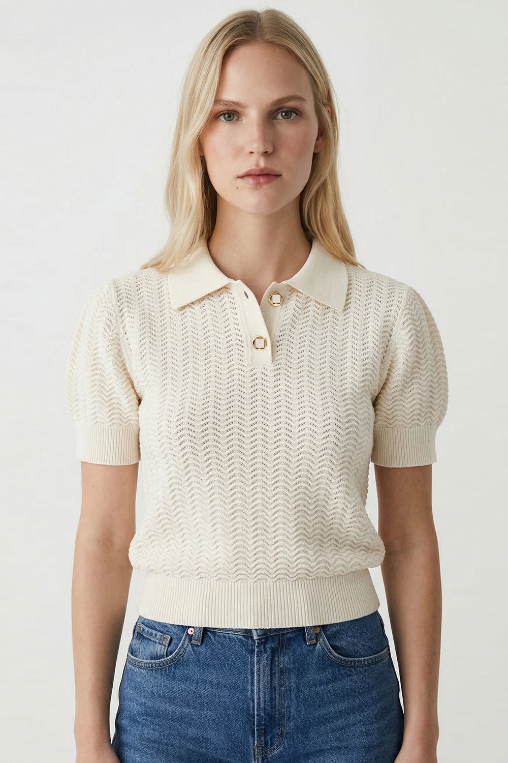 Rachael Polo Knit Blouse - BEIGE