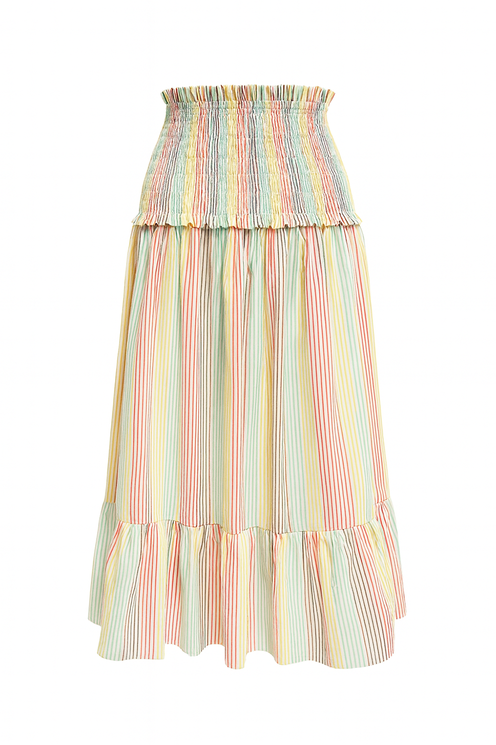 High-Waist Smocked Midi Skirt - MULTICOLOR
