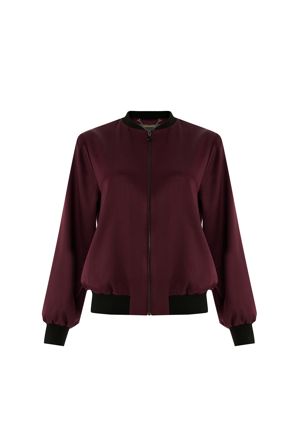 Lacey Satin Bomber-Style Crew Neck Jacket with Pockets