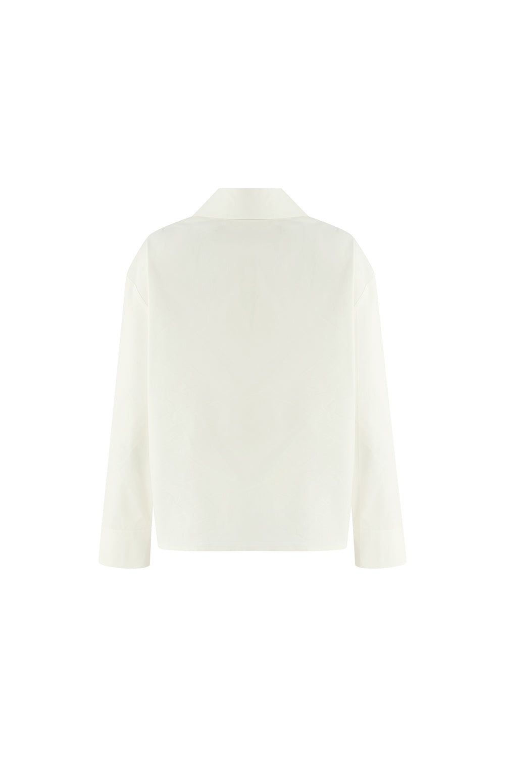 Long Sleeve Bow Embroidered Shirt Collar Oversize Blouse Bone