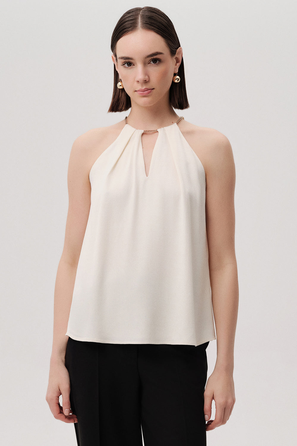 Carrie Cream Sleeveless Halter Neck Blouse