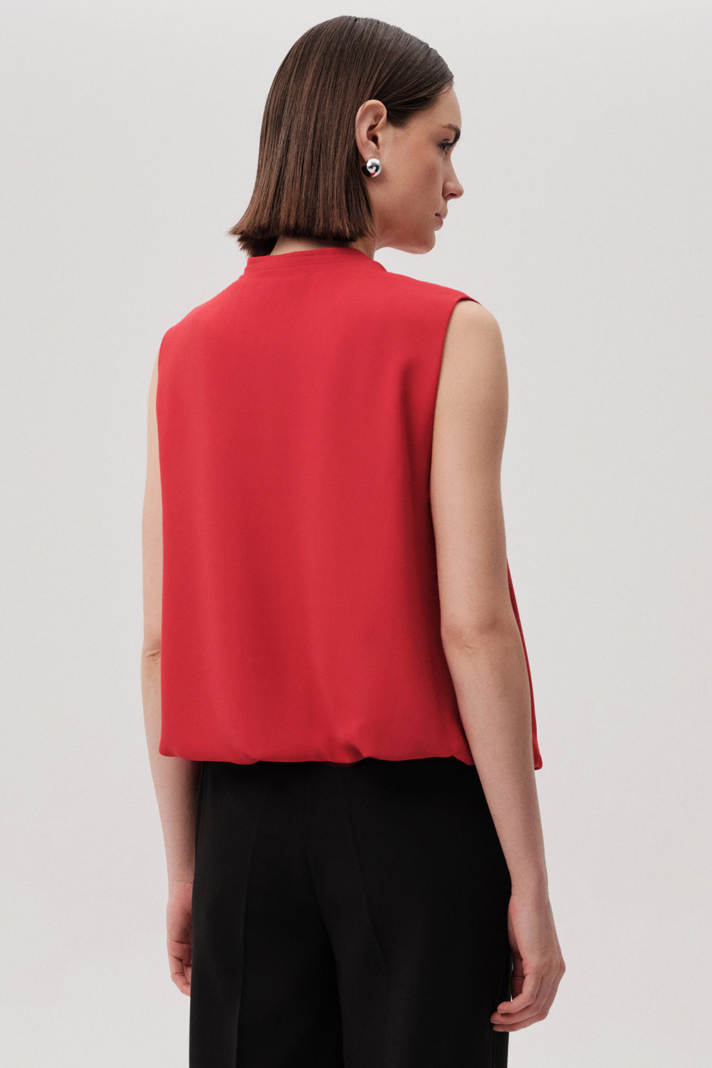 Jadien Red Draped V-Neck Sleeveless Blouse