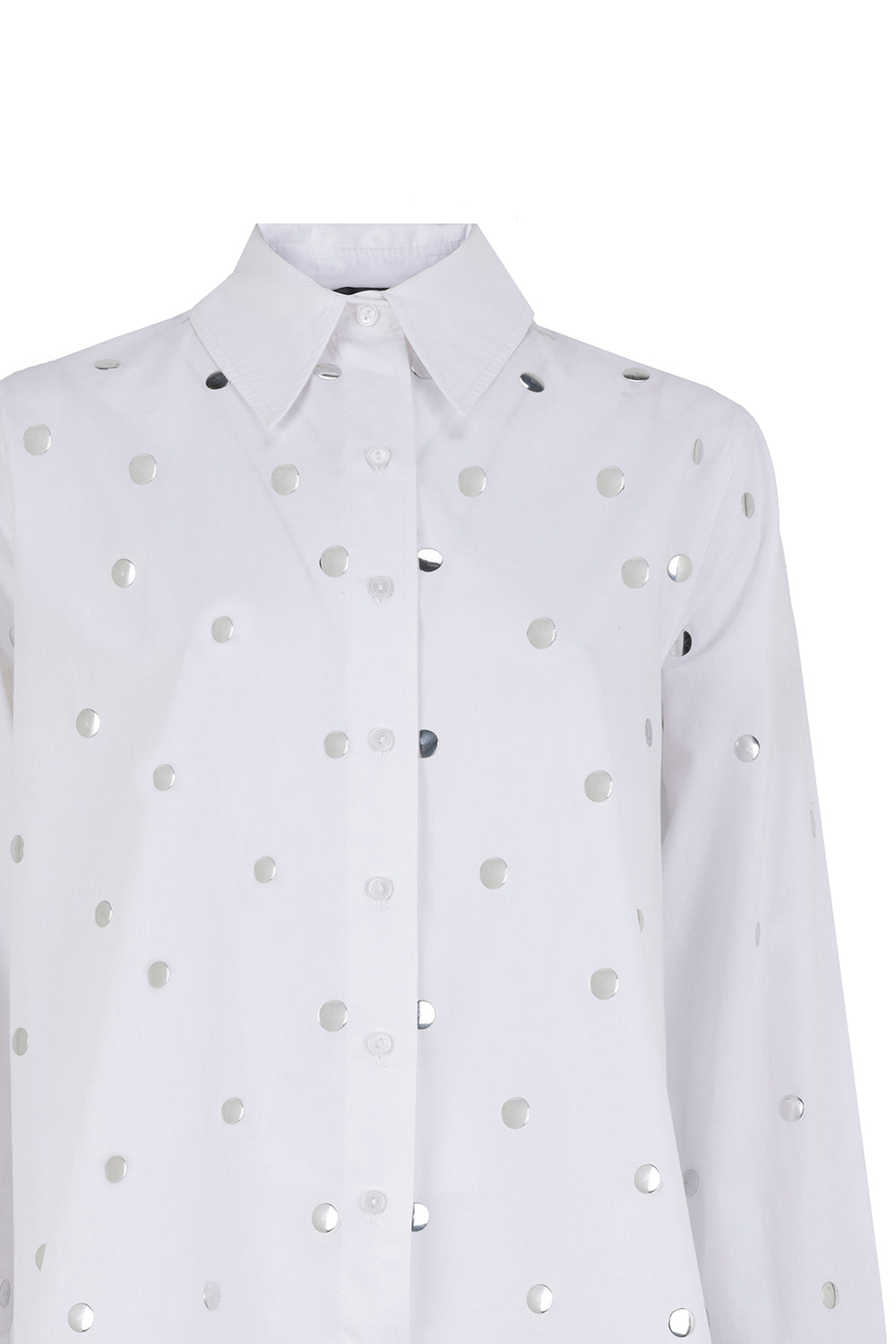 Murphy Ecru Studded Cotton Shirt with Classic Collar and Long Sleeves