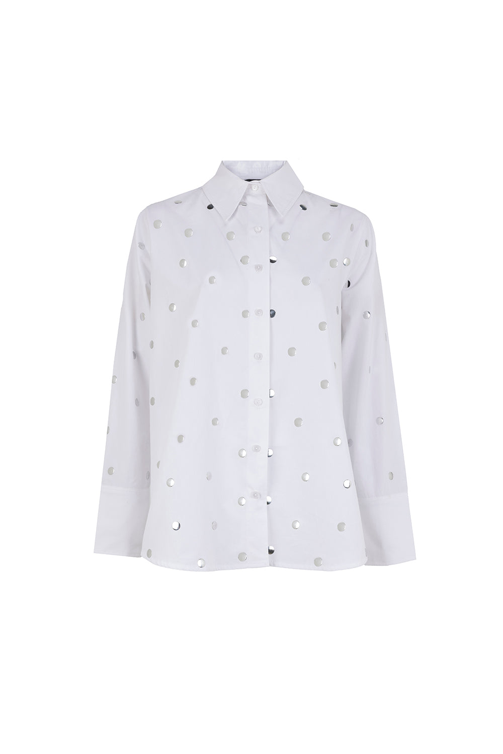 Murphy Ecru Studded Cotton Shirt with Classic Collar and Long Sleeves