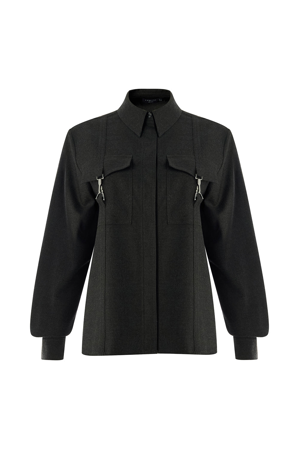 Zendaya Grey Tailored Pocket Shirt with Classic Collar and Long Sleeves