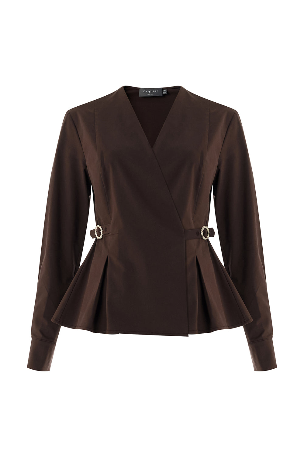 Ashlynn Wrap Collar Shirt - BROWN