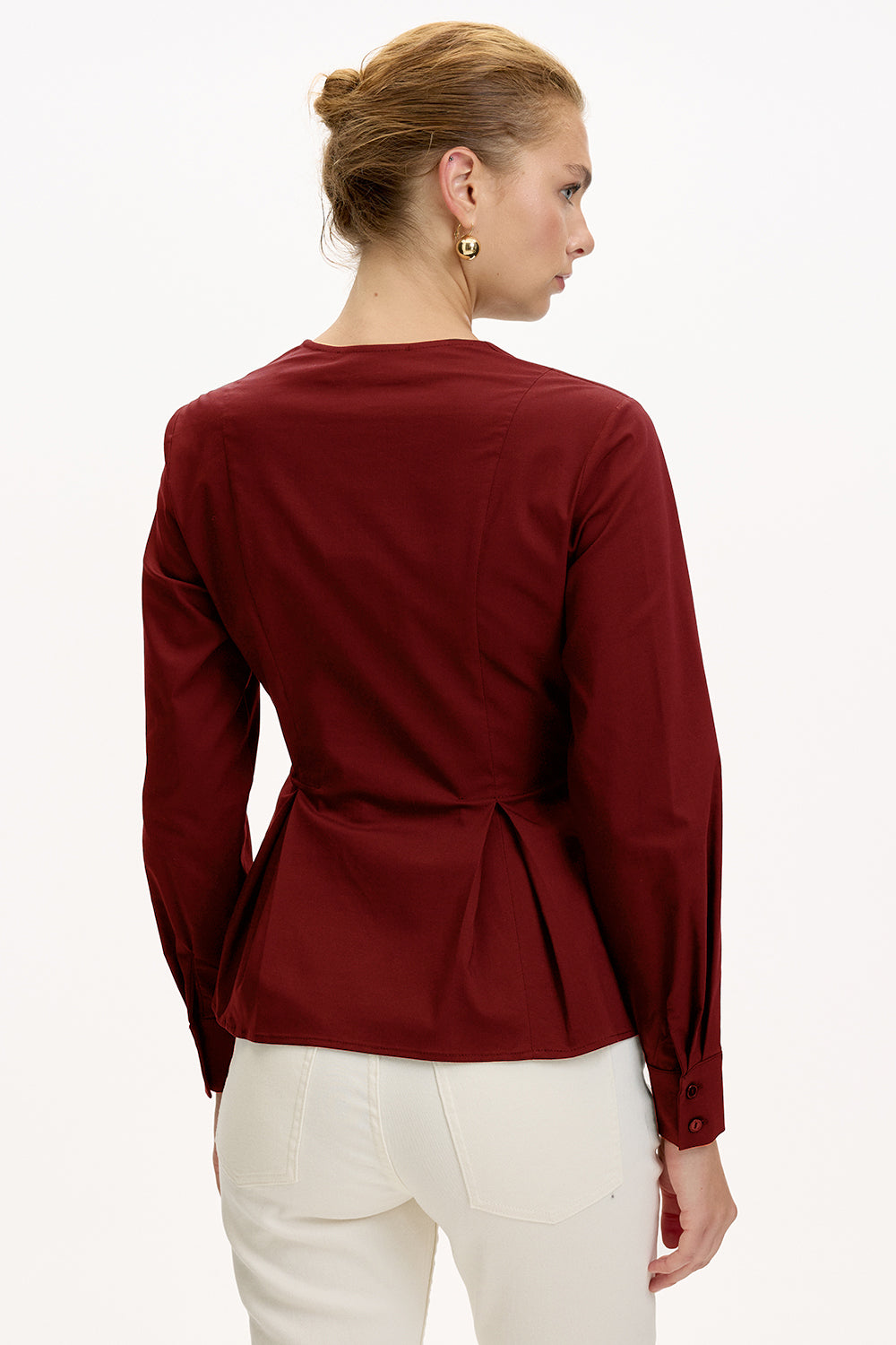 Red Slim Fit Shirt with Long Sleeves and Wrap Collar
