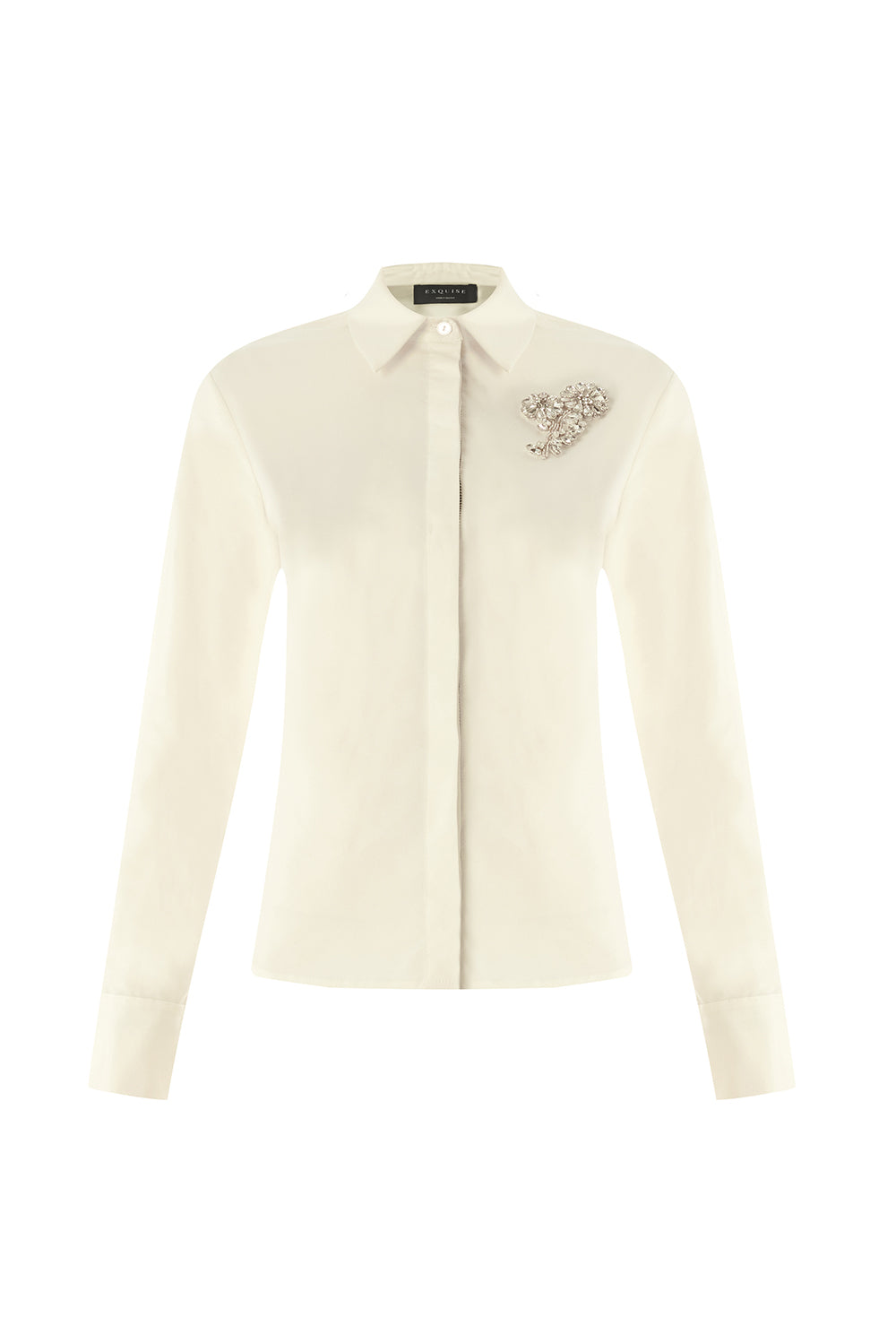 Zoya Ecru Embellished Shirt with Shirt Collar