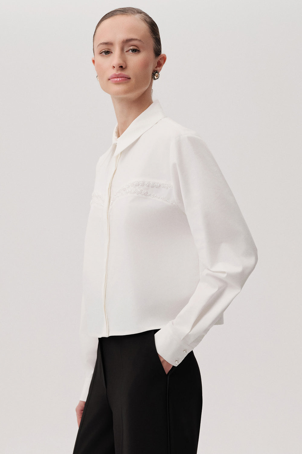 Lilac Black Long-Sleeve Shirt with Shirt Collar