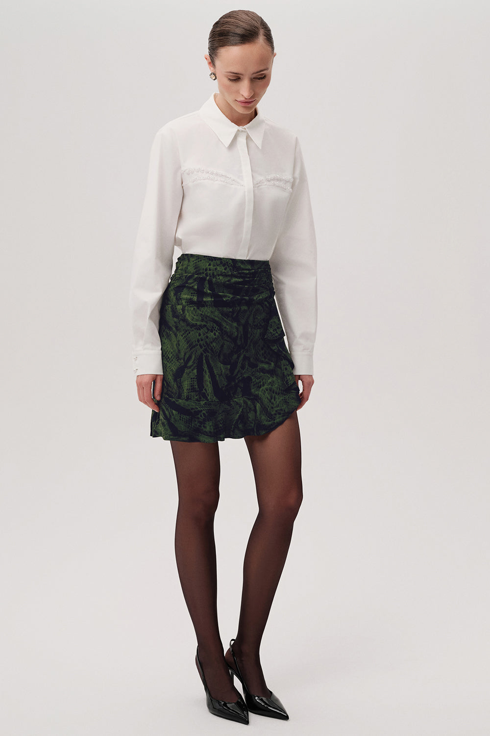 Snake Print Slim Fit Mini Green Skirt Green Black