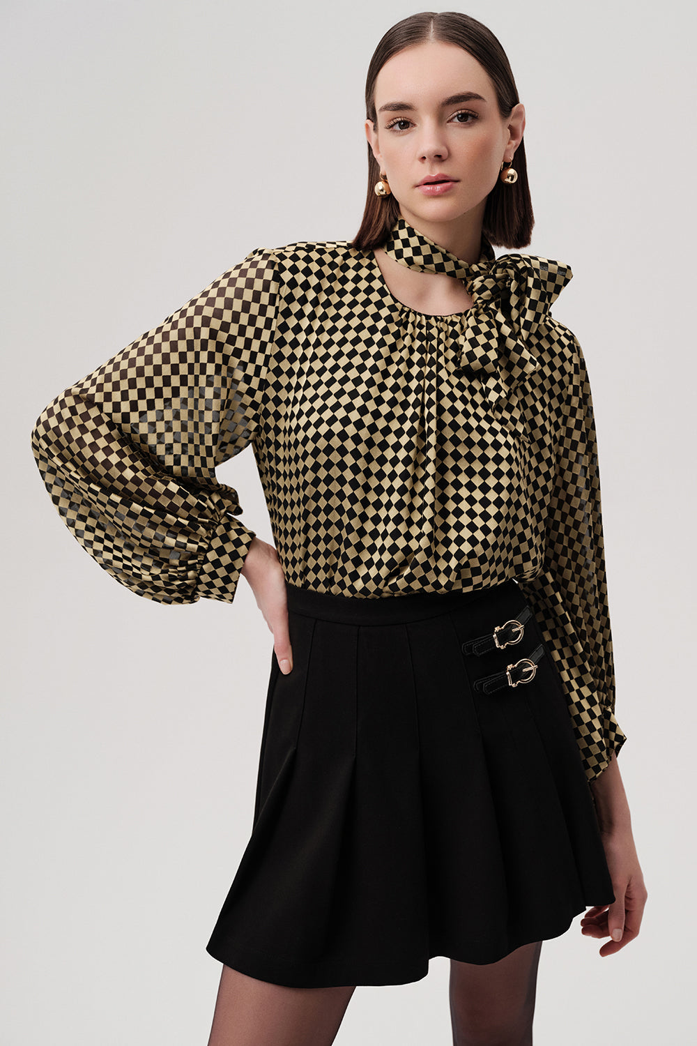 Ellen Black Pleated Mini Skirt with Buckle Detail